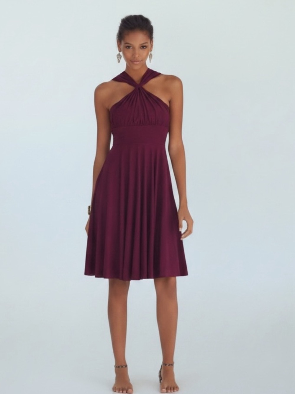 White House Black Market Maroon Jersey Convertible Dress Size 6